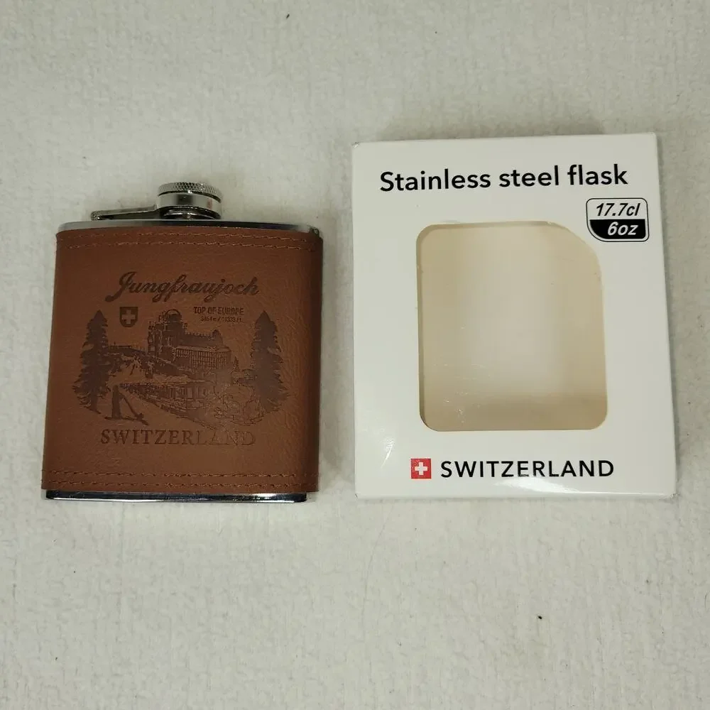 Switzerland Flag Stainless Steel Hip Flask 6oz Alcohol Drinking Travel Carry